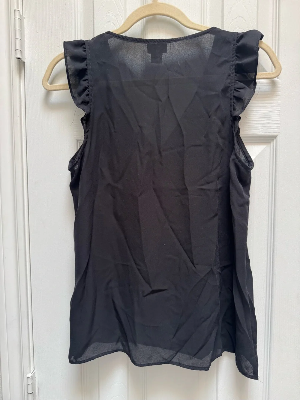 J. Crew Black V-Neck Ruffle Sleeve Chiffon Camisole